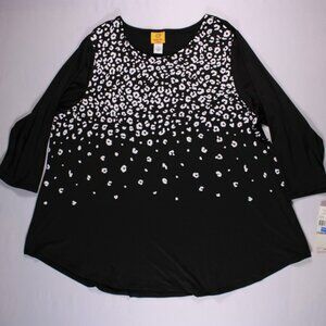 Ruby RD. Shirt Womens Sze 1X Black/White Cheetha Print Formal Stretch NEW